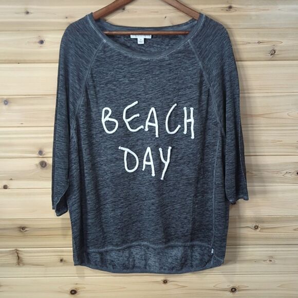 White + Warren Top Womens Medium Gray 100% Linen Beach Day Rope Graphic - Picture 1 of 9